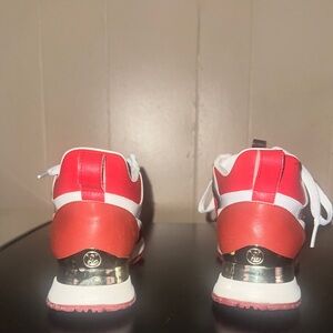 Stylish Kids Red and White Sneakers with Metallic Touch